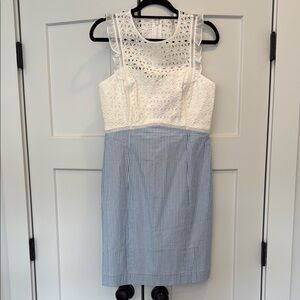 NWT Lilly Pulitzer Maya Coastal White and Blue Eyelet and Seersucker Mini Dress